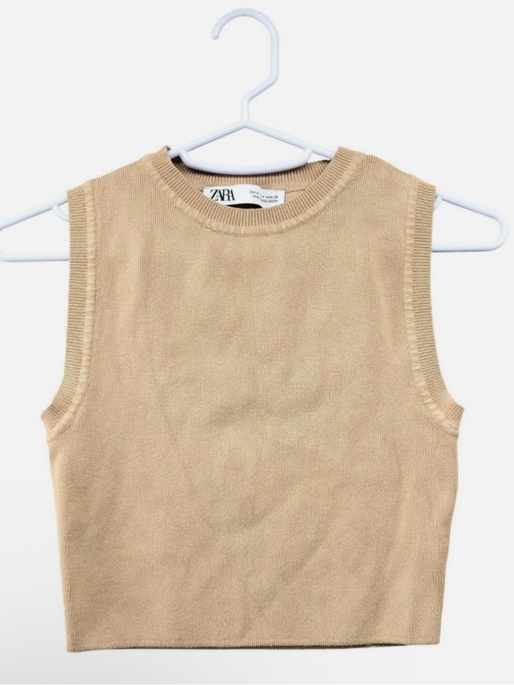 ZARA Sleeveless Crewneck Knit Crop Top - Taupe
